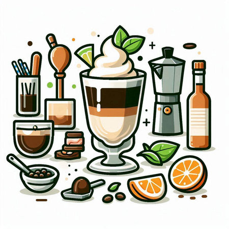 Coffee set. Hand drawn vector illustration in cartoon style.のイラスト素材