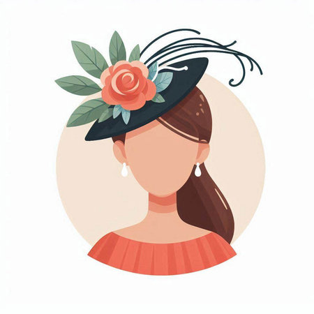 Girl in a hat with flowers in her hair. Vector illustration.のイラスト素材