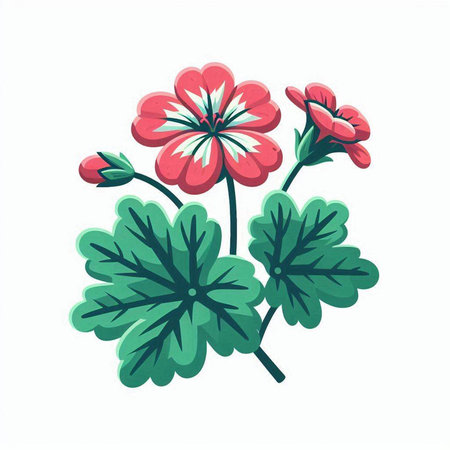 Geranium flowers isolated on white background. Hand drawn vector illustration.のイラスト素材