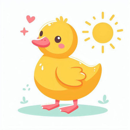 Cute yellow rubber duck on a white background. Vector illustration.のイラスト素材