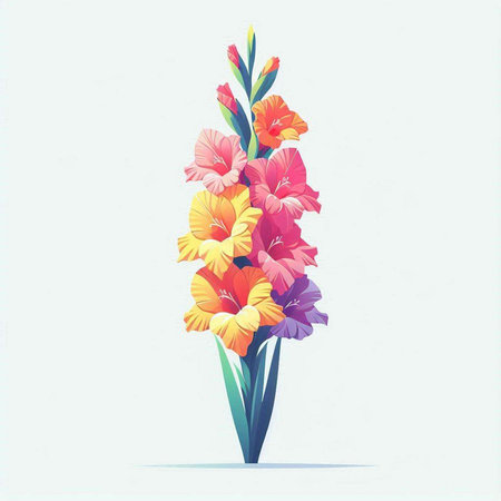 Bouquet of colorful gladiolus flowers. Vector illustration.のイラスト素材