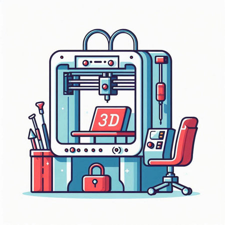 3D printer. Modern 3D printing technology. Vector illustration.のイラスト素材