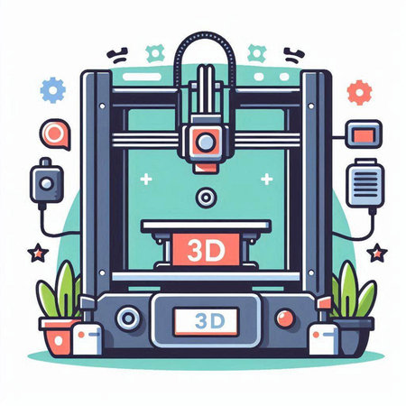 3D printer. Vector illustration in flat cartoon style. Isolated on white background.のイラスト素材