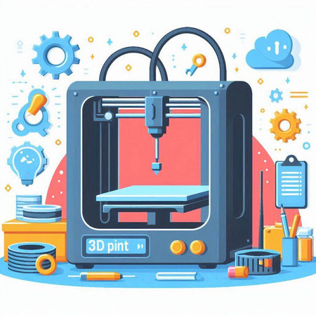 3d printer. Vector illustration in flat style. Isolated on white background.のイラスト素材
