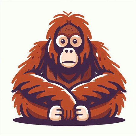 Vector illustration of an orangutan sitting on a white background.のイラスト素材
