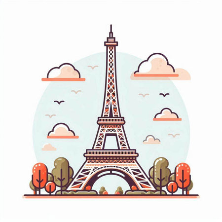Eiffel tower in Paris, France. Vector illustration in flat styleのイラスト素材