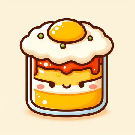 Cute kawaii cupcake with fried egg. Vector illustration.のイラスト素材