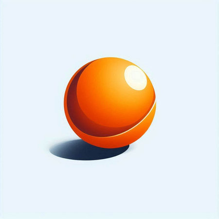 Illustration of an orange ball on a blue background - 3d renderのイラスト素材