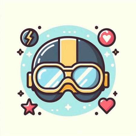 Vector illustration of astronaut helmet, glasses and stars in flat linear style.のイラスト素材