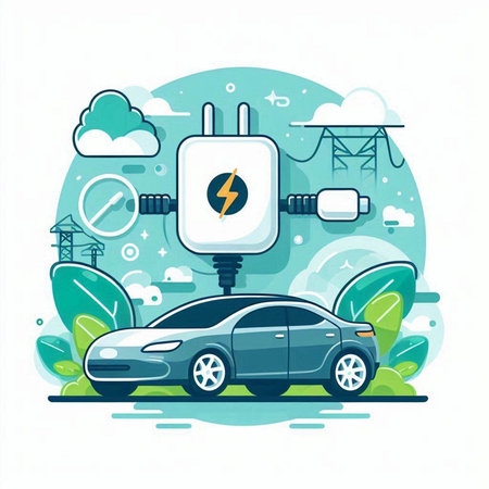 Electric car charging station. Flat vector illustration. Electric car charging station.のイラスト素材