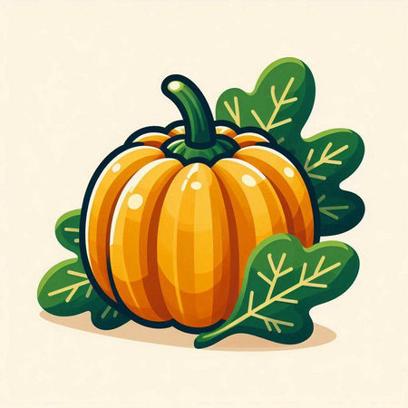 Pumpkin with leaves. Vector illustration in a flat style.のイラスト素材
