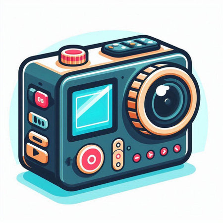 Retro camera isolated on white background. Vector illustration in cartoon style.のイラスト素材