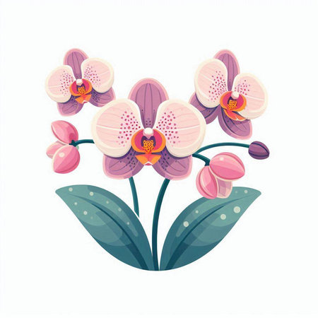Orchid flowers isolated on white background. Vector illustration in cartoon style.のイラスト素材