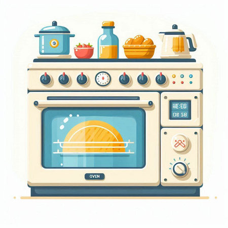 Kitchen stove with oven. Vector illustration in flat cartoon style.のイラスト素材