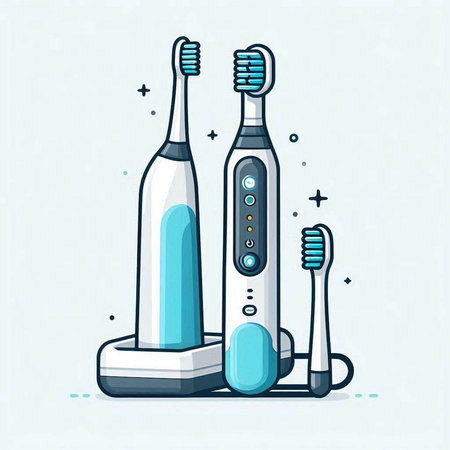 Electric toothbrush and electric toothpaste in flat style. Vector illustration.のイラスト素材