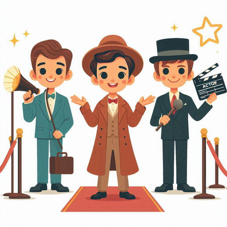 Cinema actors. Vector illustration of a cartoon movie actors.のイラスト素材