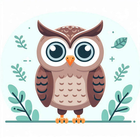 Cute cartoon owl. Vector illustration in a flat style on a white background.のイラスト素材