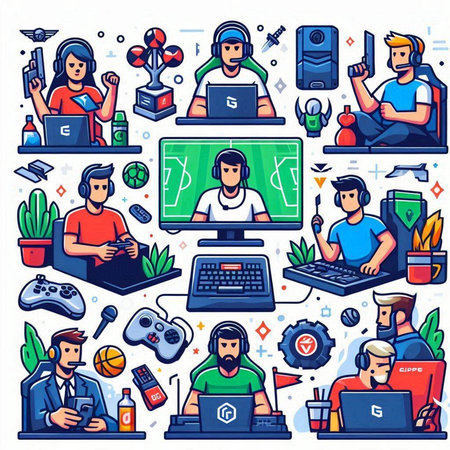 Cartoon vector set of online gaming, live streaming and e-sports.のイラスト素材