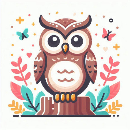 Cute owl on the tree. Vector illustration in flat style.のイラスト素材