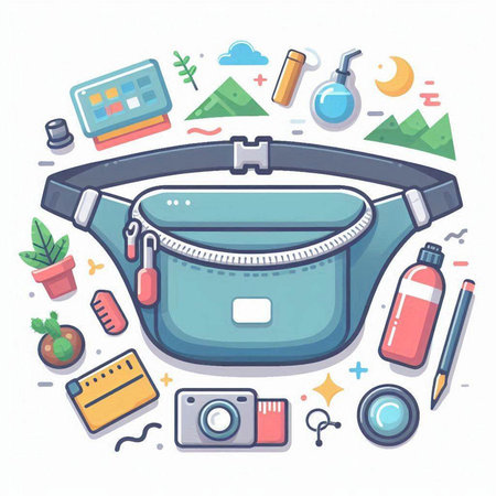 Vector illustration of a woman's handbag with cosmetics and other accessories.のイラスト素材