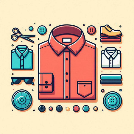 Flat line icons set of clothing and accessories. Vector illustration.のイラスト素材