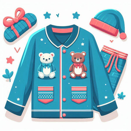 Teddy bear and teddy bear in a blue jacket. Vector illustration.のイラスト素材