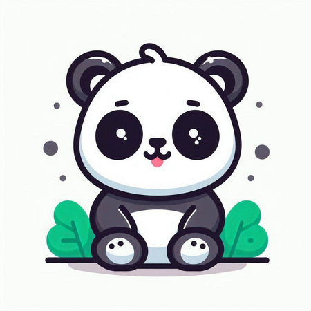 Cute panda sitting on the grass. Cute cartoon animal. Vector illustration.のイラスト素材