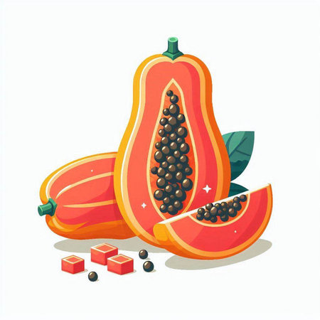 Papaya fruit isolated on white background. Vector cartoon illustration.のイラスト素材