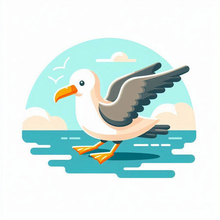 Seagull on the seashore. Vector illustration in flat styleのイラスト素材