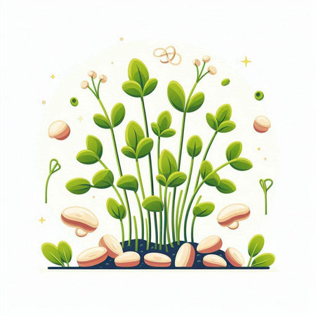 Peanut seedling with sprouts and leaves. Vector illustration.のイラスト素材