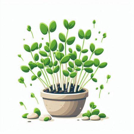 Microgreens in a pot on a white background. Vector illustration.のイラスト素材