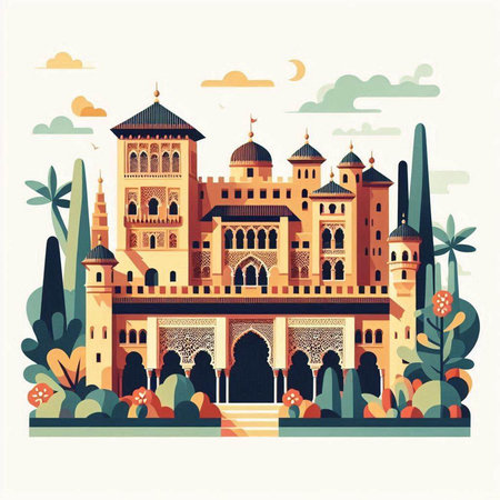 Vector illustration of the Taj Mahal in Agra, Uttar Pradesh, Indiaのイラスト素材