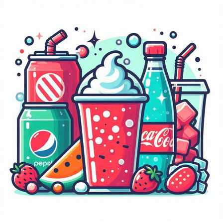 Soda drinks in flat style. Vector illustration for your design.のイラスト素材