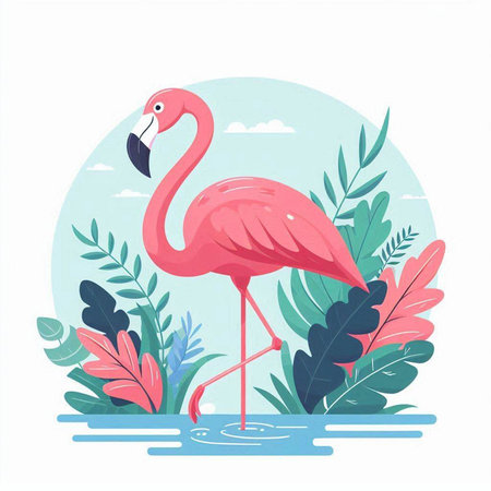 Flamingo in the water. Vector illustration in flat style.のイラスト素材