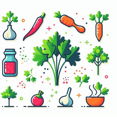 Set of vegetables and herbs icons in flat style. Vector illustration.のイラスト素材