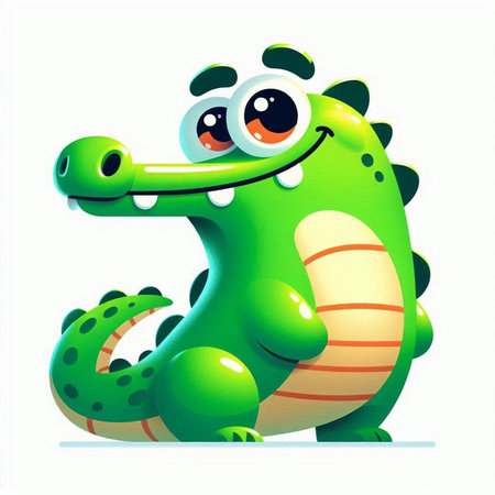 Cute green crocodile isolated on white background. Cartoon vector illustration.のイラスト素材