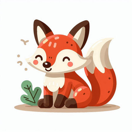 Cute little fox sitting on the ground. Vector illustration in cartoon style.のイラスト素材