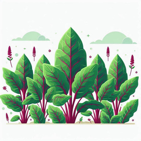 Vegetable background with green leaves and flowers. Vector illustration.のイラスト素材