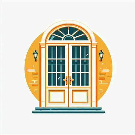 Vector illustration of a front door in a flat style on a white background.のイラスト素材