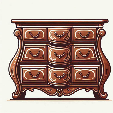 Wooden chest of drawers. Vintage style. Vector illustration.のイラスト素材