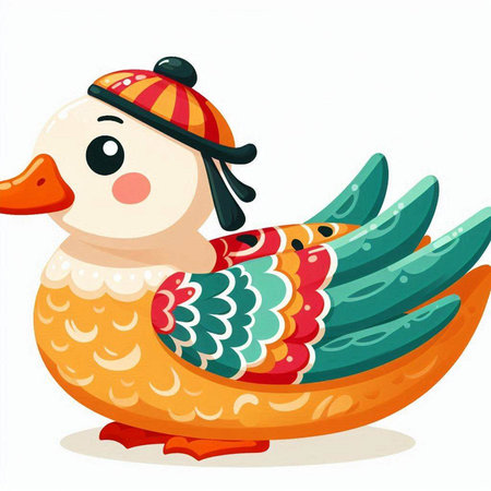 Illustration of a Cute Rubber Duck Wearing a Winter Hatのイラスト素材