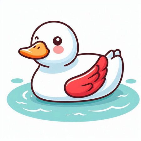 Illustration of a cute duck floating on the water with a red heartのイラスト素材