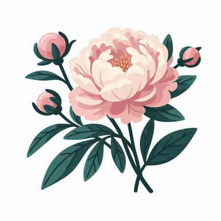 Hand drawn peony flower isolated on white background. Vector illustration.のイラスト素材
