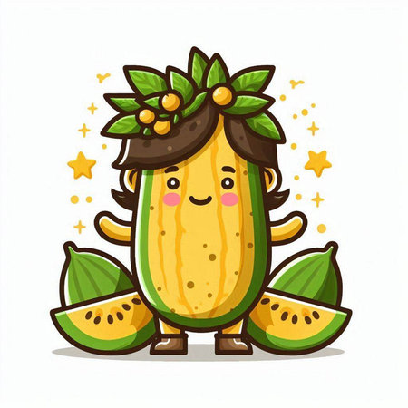 Cute papaya fruit cartoon character. Vegetable vector illustration.のイラスト素材