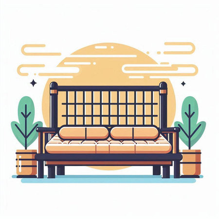 Sofa in a park. Vector illustration in flat style.のイラスト素材