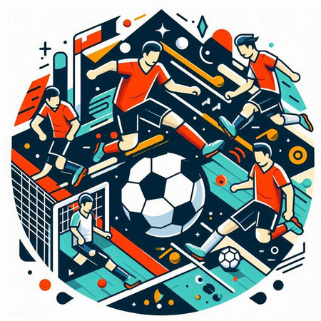 Soccer football players in action. Vector illustration in cartoon style.のイラスト素材