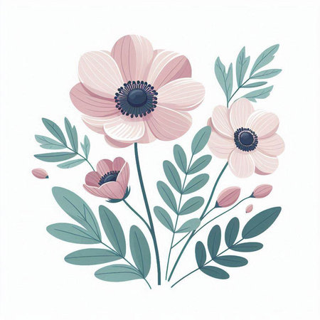 Vintage card with anemone flowers and leaves. Vector illustration.のイラスト素材
