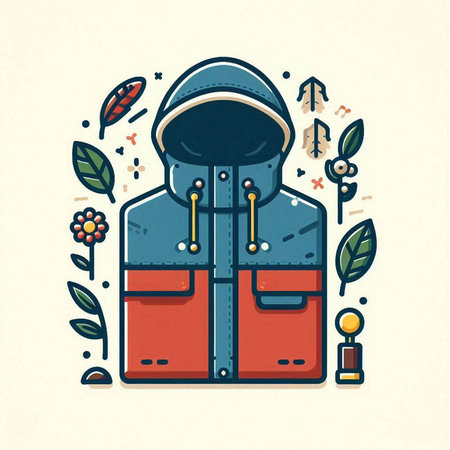 Vector illustration of a stylish coat with a hood in a flat style.のイラスト素材