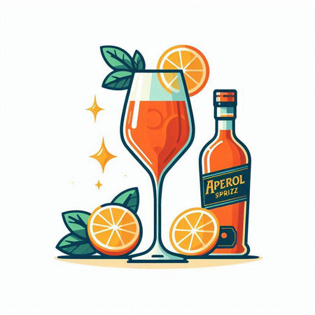 Cocktail with orange and mint. Vector illustration in flat styleのイラスト素材