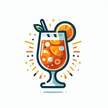 Cocktail with orange, lemon and ice. Vector illustration.のイラスト素材